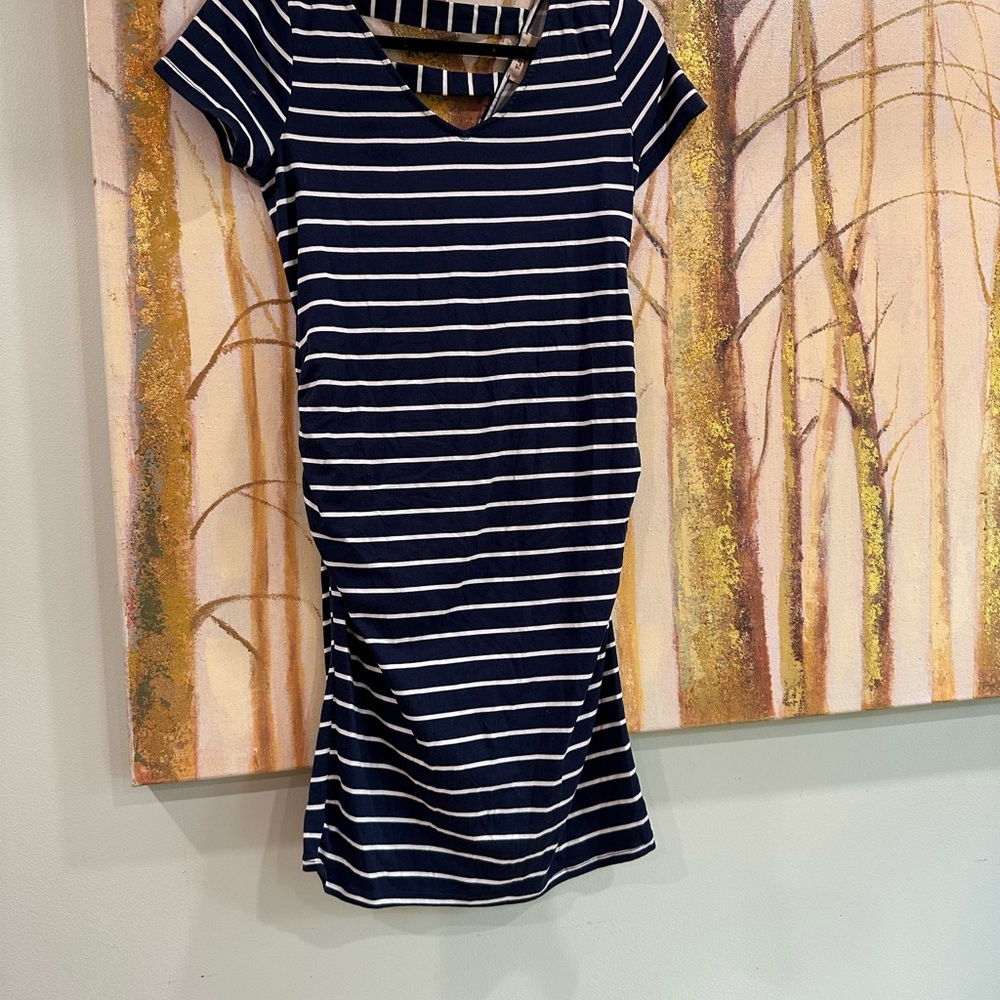 Navy & White Striped Maternity Dress